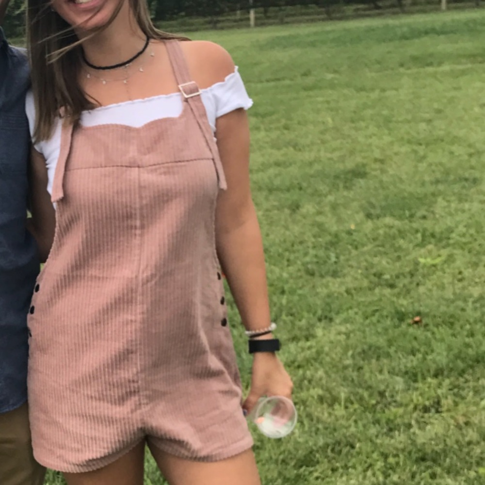 Large Honey Punch pink corduroy overalls